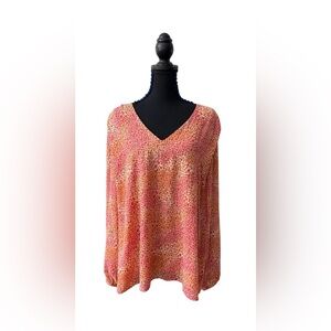 Belle by Kim Gravel Pink and Orange Leopard Print V-Neck Loose Fit Boho Blouse